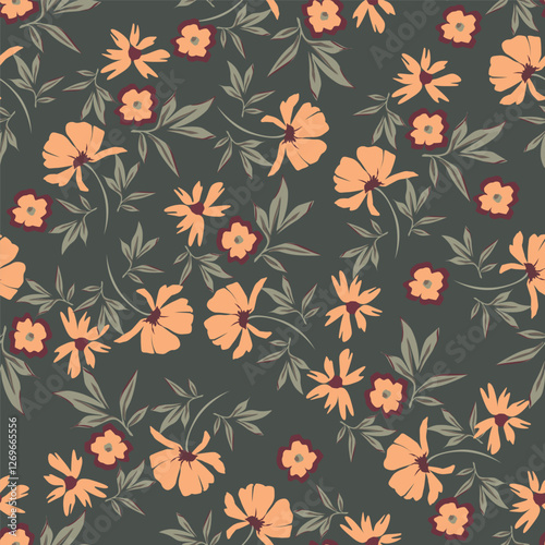 Vintage seamless floral pattern. Liberty style background of small pastel colorful flowers. Small flowers scattered over a white background. Stock vector for printing on surfaces