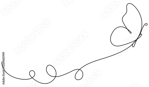 Butterfly flying continuous line art drawing. Cute butterfly insect with curve line. Vector illustration isolated on white.