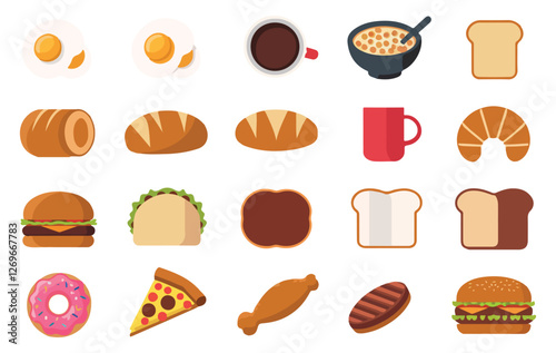 Food flat Illustration Icons set, Food Vector Art Illustration Clipart. set of food Illustration bundle	