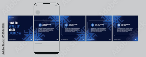 Business carousel post template for advertising, Set of carousel post for Instagram and LinkedIn, Editable social media carousel layout, template eps 10.