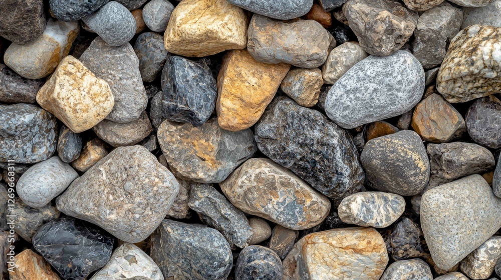 Detailed Close-Up of Textured Gravel and Stones on Ground Surface Detailed Close-Up of Textured Gravel and Stones on Ground Surface