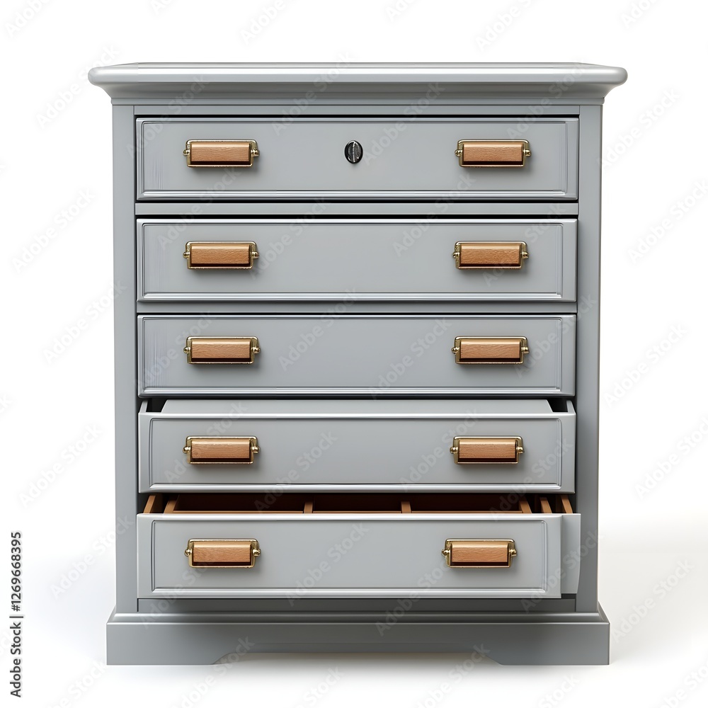 Sleek Gray 3D Filing Cabinet with Multiple Drawers on White Background Sleek Gray 3D Filing Cabinet with Multiple Drawers on White Background