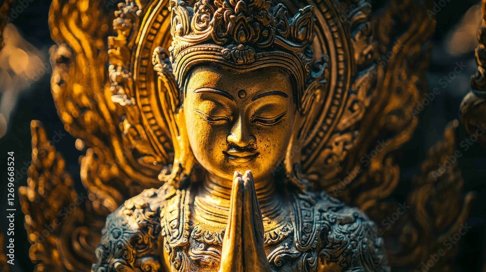 Detailed High Contrast Image of a Golden Statue with Intricate Design Detailed High Contrast Image of a Golden Statue with Intricate Design