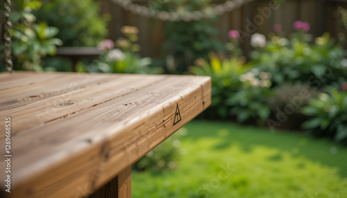 Wooden Deck with Green Backdrop Rustic Garden Floor Texture Natural Wooden Surface Outdoors, Outdoor Deck with Foliage, Minimal Garden Deck Scene, Weathered Wood Floor in Garden