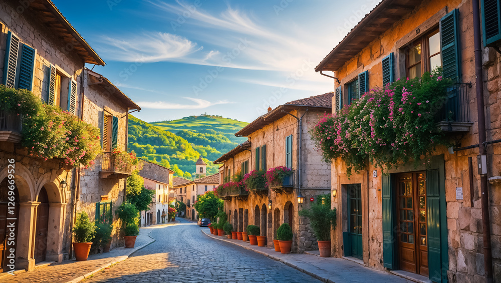 Fototapeta premium The stunning town of Sant'Agata de' Goti in the province of Benevento Italy, sunny summer day