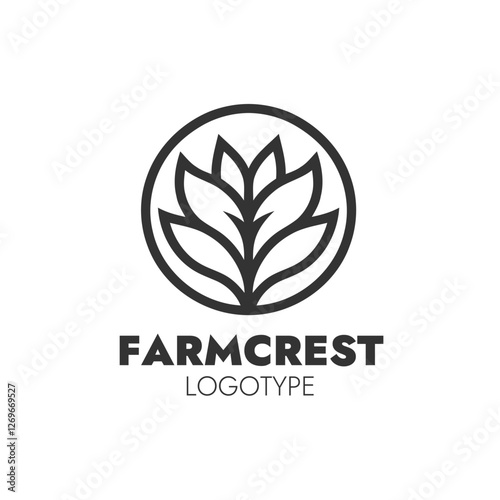 Farmcrest logo featuring a stylized leaf design within a circle, representing agriculture and organic farming