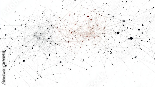 Abstract network art with interconnected nodes and lines on white background