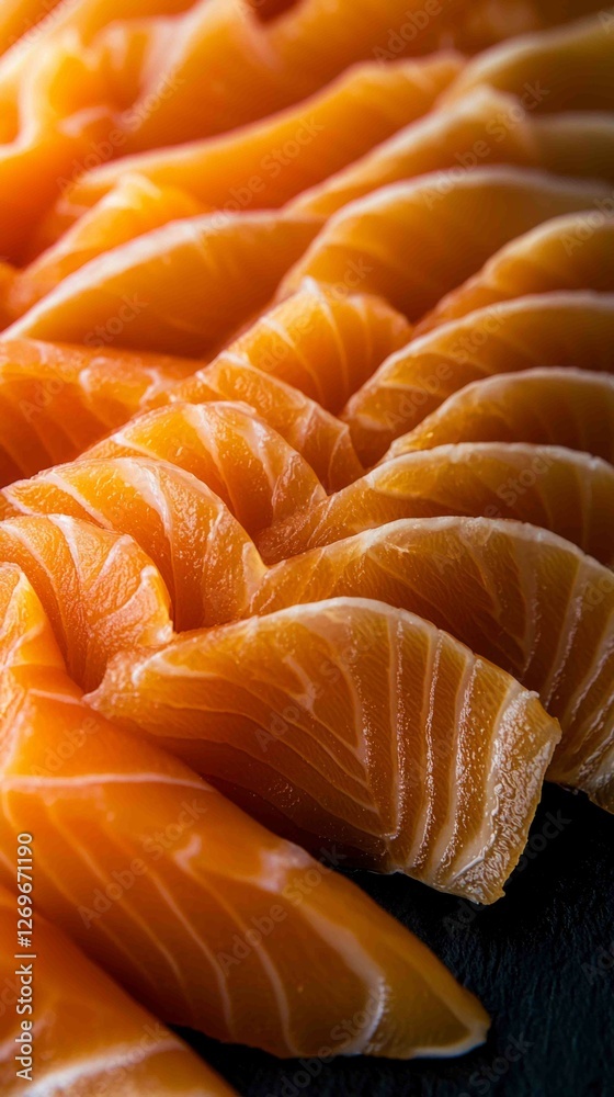 Macro View of Thinly Sliced Smoked Salmon on a Dark Background Macro View of Thinly Sliced Smoked Salmon on a Dark Background