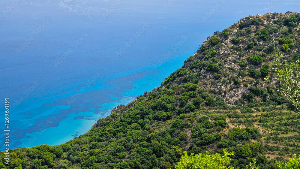 Obraz premium Zakynthos, Greece. Cliffs with caves on the Zakynthos island