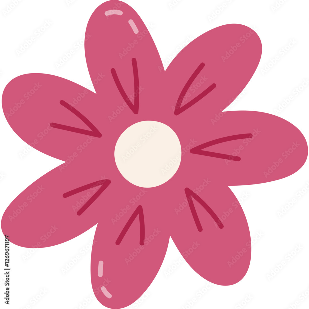 Lovely simple pink flower as sign of Easter, springtime, summer vibe. Cute hand drawn floral and botanical element isolated on white background for poster, greeting card, social media design.