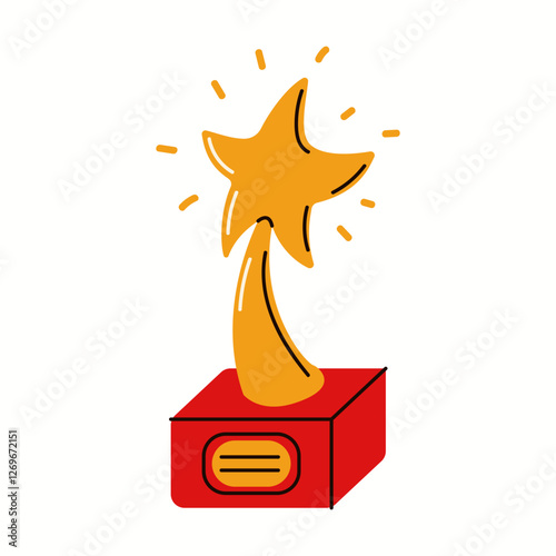 Illustration of a golden star-shaped movie award trophy, representing excellence in filmmaking and cinematic achievements, drawn in a stylish vector style.