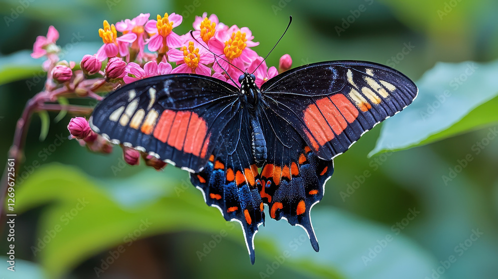 vibrant butterfly resting on blooming flowers, showcasing nature beauty vibrant butterfly resting on blooming flowers, showcasing nature beauty