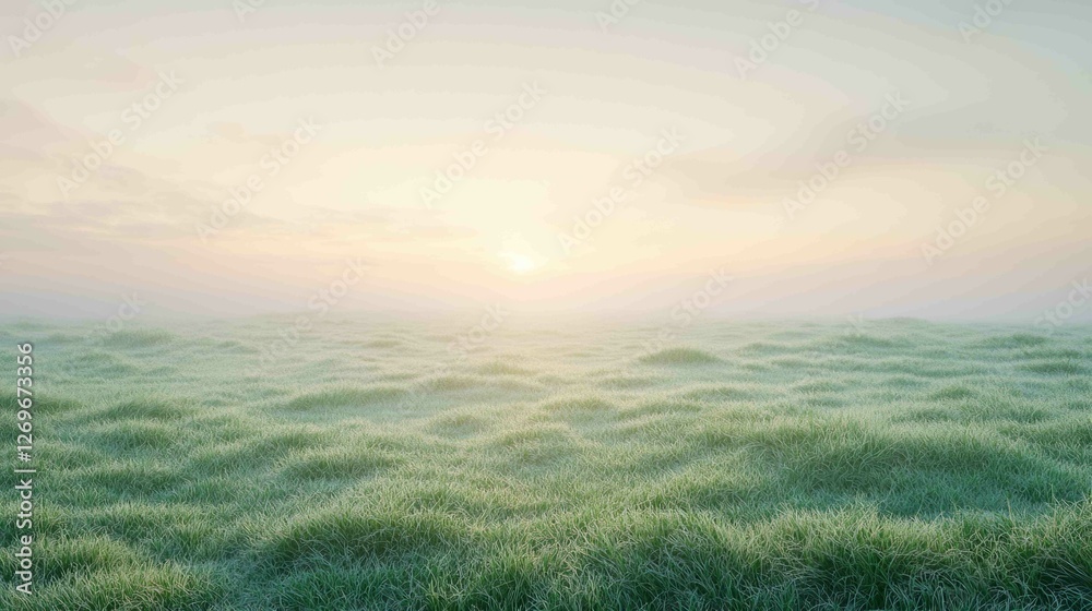 Fototapeta premium Dewy Green Lawn at Dawn with Soft Pastel Skies Above