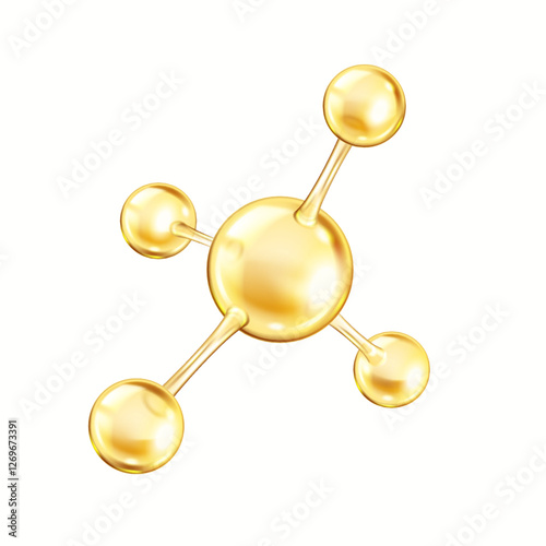 Rotating collagen molecular structure from connected golden spheres realistic vector illustration. Chemical model for research 3d object on white