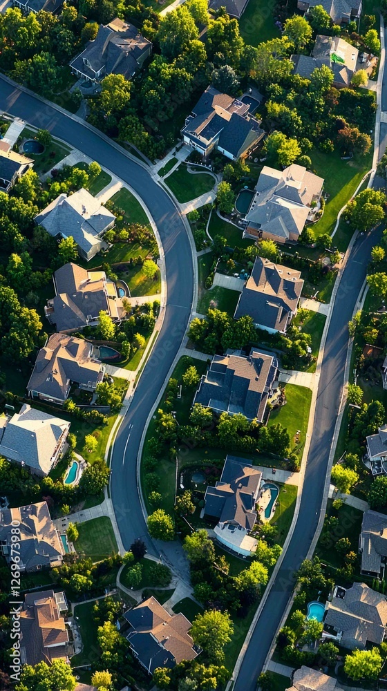 Aerial View of Modern Residential Neighborhood with Curved Streets Aerial View of Modern Residential Neighborhood with Curved Streets