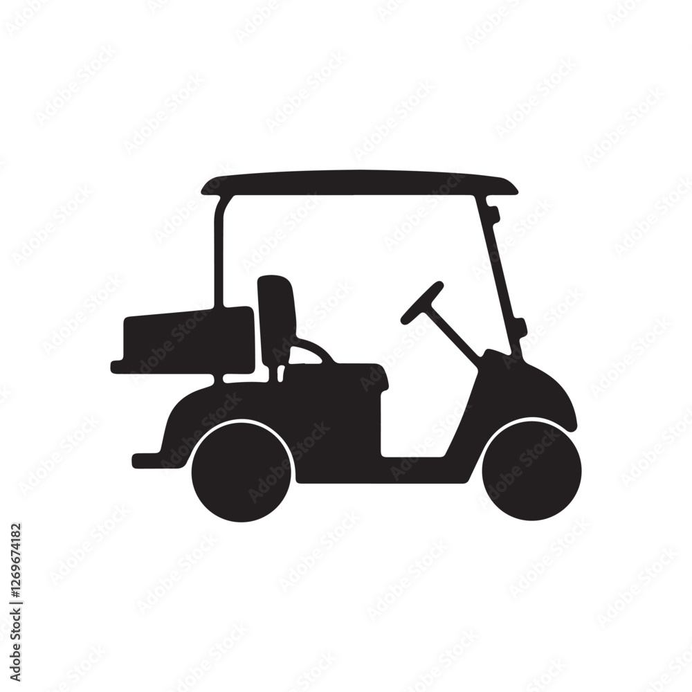 Golf cart, golf clubs, silhouette black and white Golf cart, golf clubs, silhouette black and white