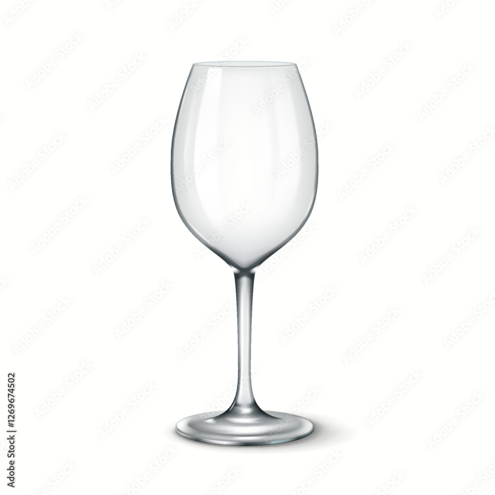 3D realistic illustration of a tall transparent wine glass, perfect for serving white wine in restaurants, bars, and home settings. 3D realistic illustration of a tall transparent wine glass, perfect for serving white wine in restaurants, bars, and home settings.
