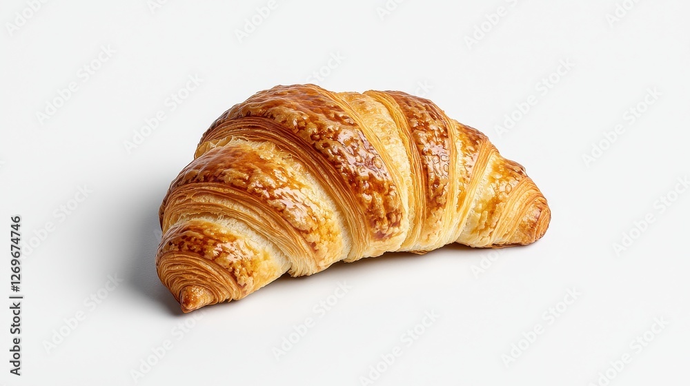 Freshly Prepared Flaky Croissant Close Up on White Background Highlighting Delicious Texture and Crispiness Freshly Prepared Flaky Croissant Close Up on White Background Highlighting Delicious Texture and Crispiness