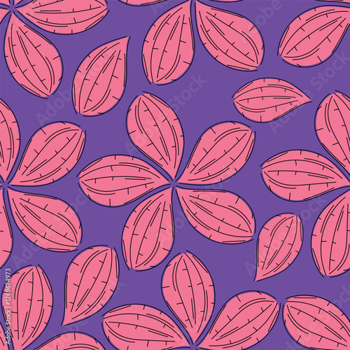 Vintage seamless floral pattern. Liberty style background of small coral pink flowers. Small flowers scattered over a beige background. Stock vector for printing on surfaces. Realistic plant flowers.