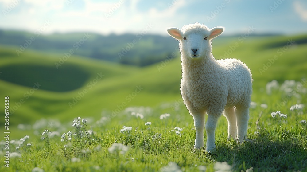 Fototapeta premium young sheep in a meadow on a farm