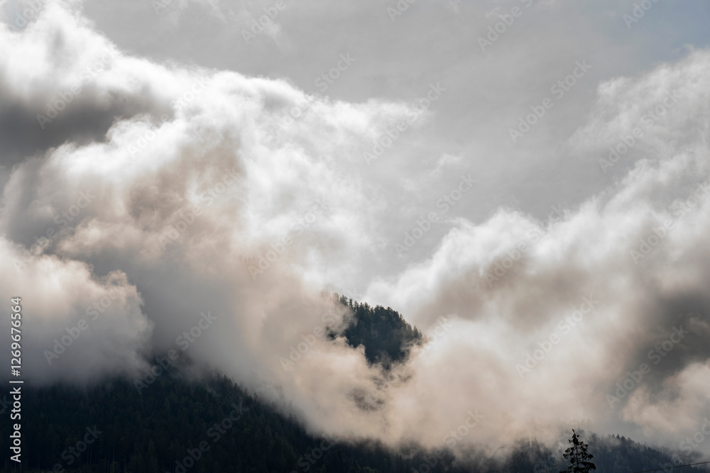 Foggy Mountain Landscape. European Alps. Austria Foggy Mountain Landscape. European Alps. Austria
