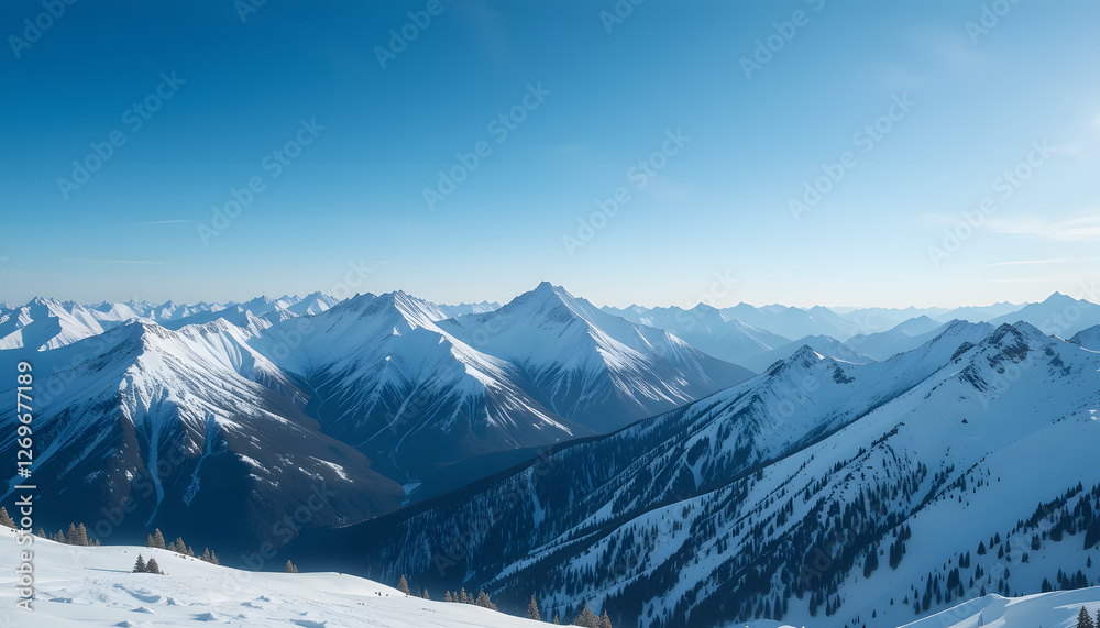 Fototapeta premium Panoramic View Of Snow Capped Mountains