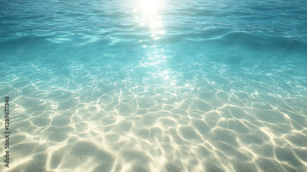 Fototapeta premium Underwater sunlit ocean beach sand texture.