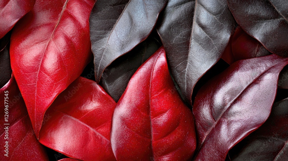 Obraz premium Vibrant red and dark leaves close-up