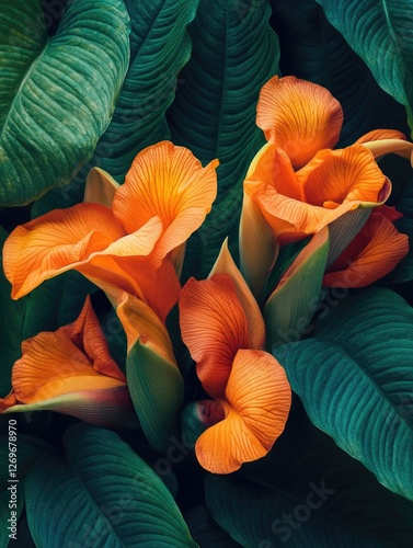 Orange Flowers with Green Leaves