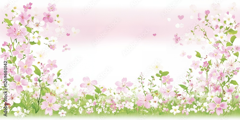 Delicate Pink Flowers Blossom Spring Meadow Background Floral Design Delicate Pink Flowers Blossom Spring Meadow Background Floral Design