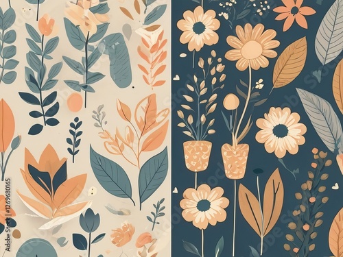 Stylized textile summer flowers mix seamless colorful pattern background and Cloth elements design 
