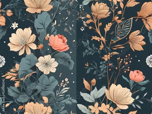 Stylized textile summer flowers mix seamless colorful pattern background and Cloth elements design 