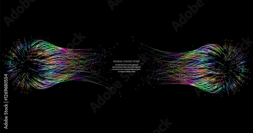 Abstract vector visualization of neural connections. Thin colored lines connect nodes, creating a dynamic flow of information. Gradients and glowing dots highlight the learning process of the neural n