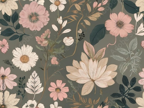 Stylized textile summer flowers mix seamless colorful pattern background and Cloth elements design 