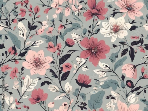 Stylized textile summer flowers mix seamless colorful pattern background and Cloth elements design 