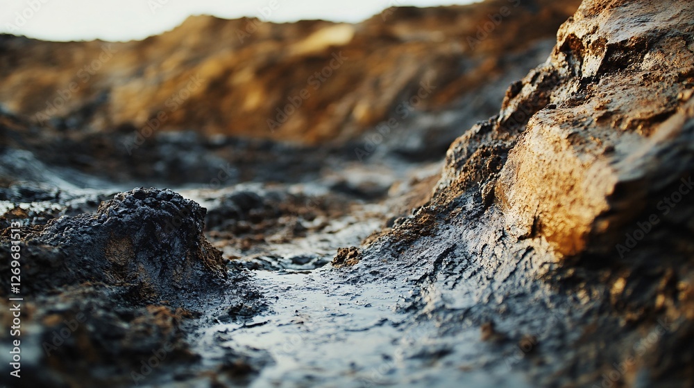 Water flowing through mud and rocks in a quarry Water flowing through mud and rocks in a quarry