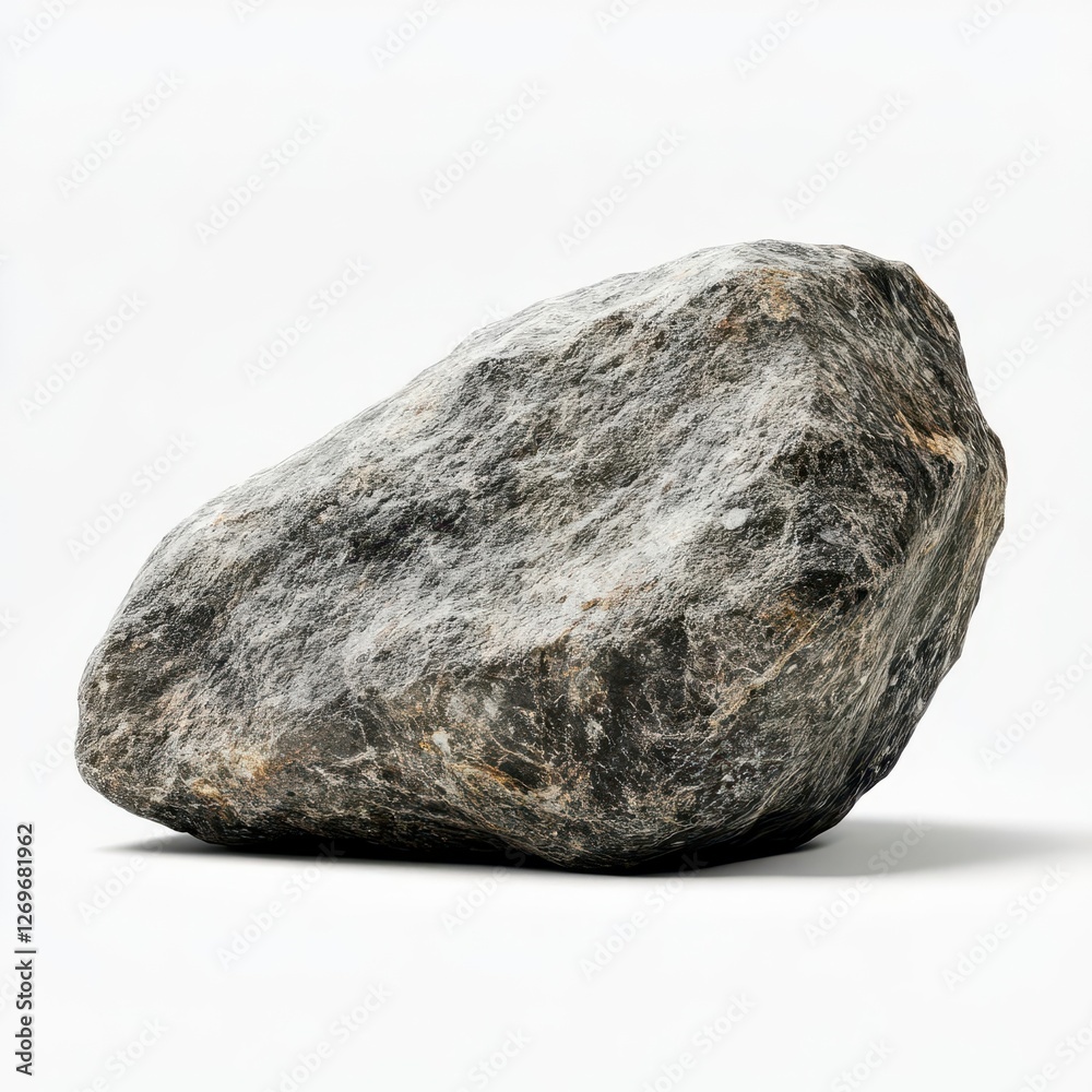 Granite Boulder on Pure White Background, High-Resolution Cutout for Design and Marketing Granite Boulder on Pure White Background, High-Resolution Cutout for Design and Marketing