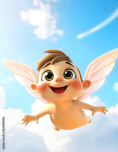 Cartoon 3d Character Flying with Wings