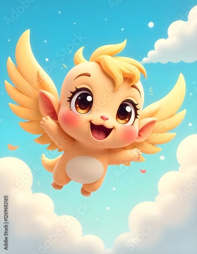 Cartoon Character Flying with Wings