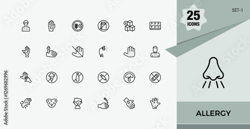 Allergy linear icon. It contains symbols to nut, treatment, nose, lactose, sneeze and more. Minimal linear icons. Minimalist editable vector stroke.