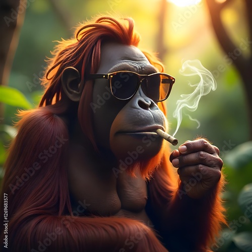 Rasta Orangutan Smoking Realistic Photography Generative AI