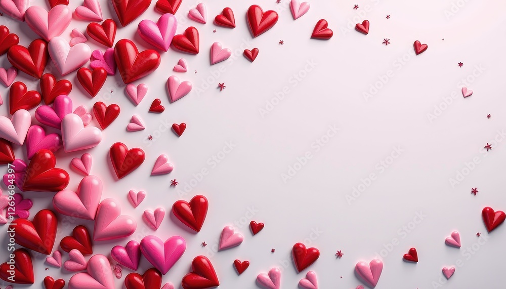 Vibrant Red and Pink HeartShaped Objects on White Background for Festive Valentine's Day Celebration. A collection of red and pink hearts on a white background. Vibrant Red and Pink HeartShaped Objects on White Background for Festive Valentine's Day Celebration. A collection of red and pink hearts on a white background.