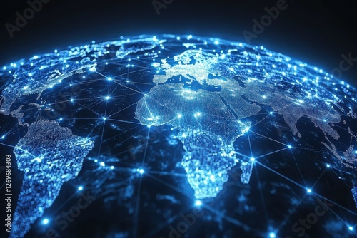 Stunning Digital Globe with Illuminated Networks Over Europe and Africa at Night