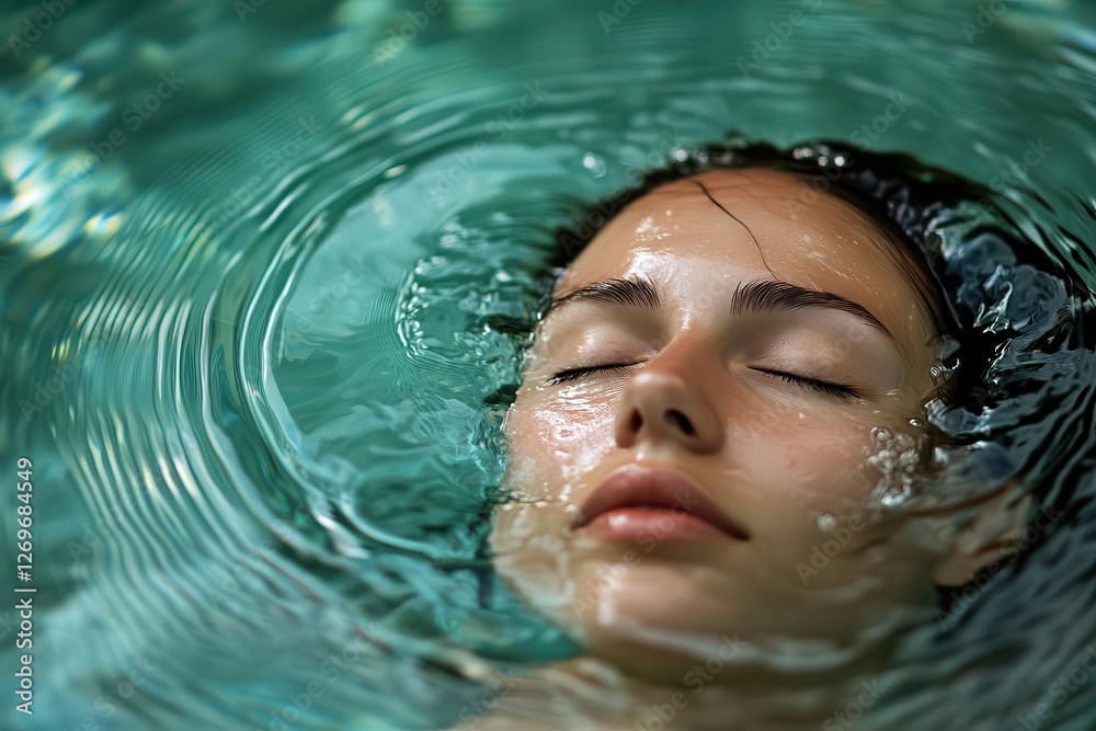 High Angle View of Woman Relaxing in Swimming Pool During Summer Vacation Under Bright Sunlight High Angle View of Woman Relaxing in Swimming Pool During Summer Vacation Under Bright Sunlight