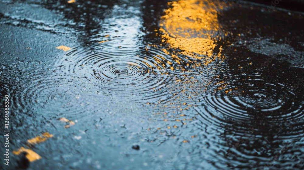 Dramatic Stormy Scene with Rain Falling on Wet Ground Surface Dramatic Stormy Scene with Rain Falling on Wet Ground Surface