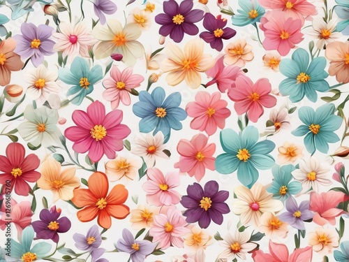 Textile summer flowers seamless colorful pattern background