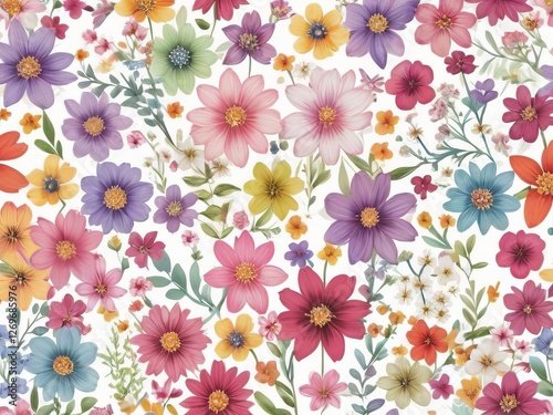 Textile summer flowers seamless colorful pattern background