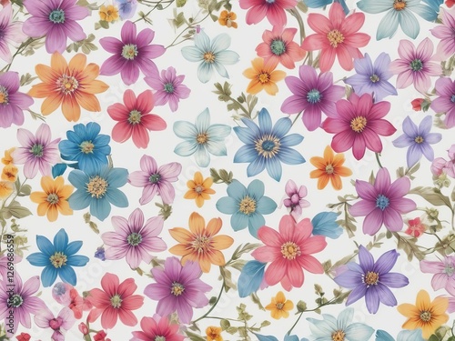 Textile summer flowers seamless colorful pattern background