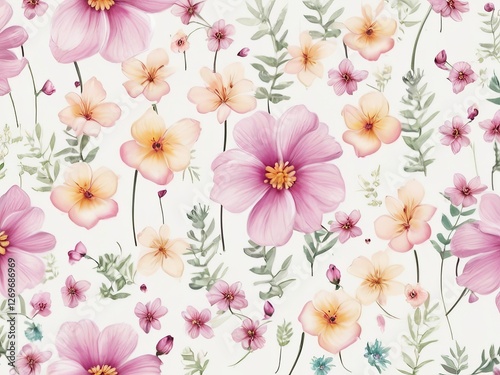 Textile summer flowers seamless colorful pattern background