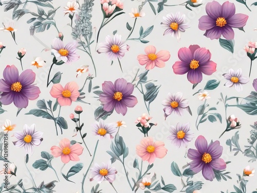 Textile summer flowers seamless colorful pattern background
